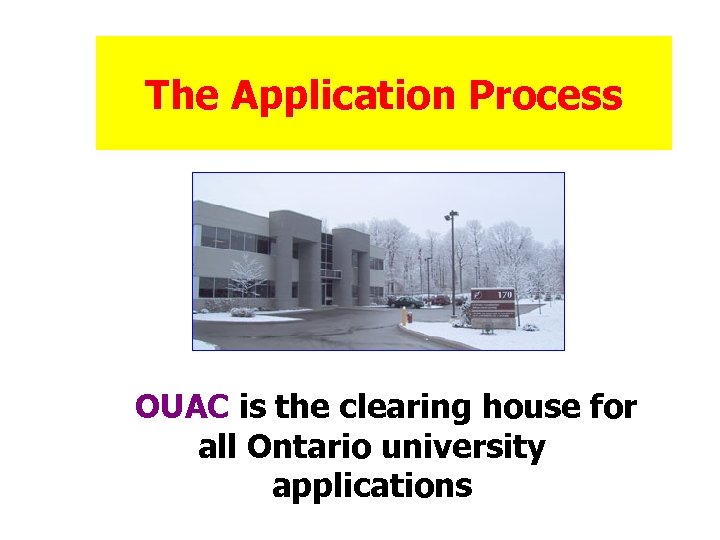 The Application Process OUAC is the clearing house for all Ontario university applications 