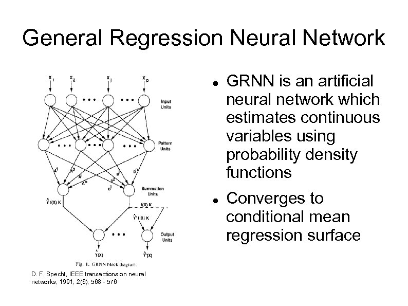 General Regression Neural Network D. F. Specht, IEEE transactions on neural networks, 1991, 2(6),