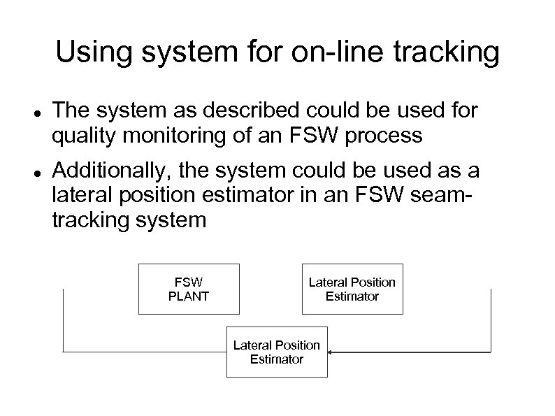 Using system for on-line tracking The system as described could be used for quality