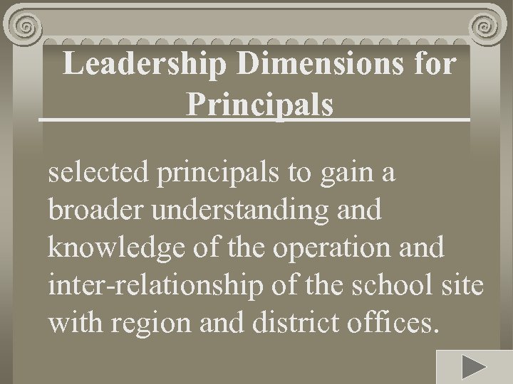 Leadership Dimensions for Principals selected principals to gain a broader understanding and knowledge of