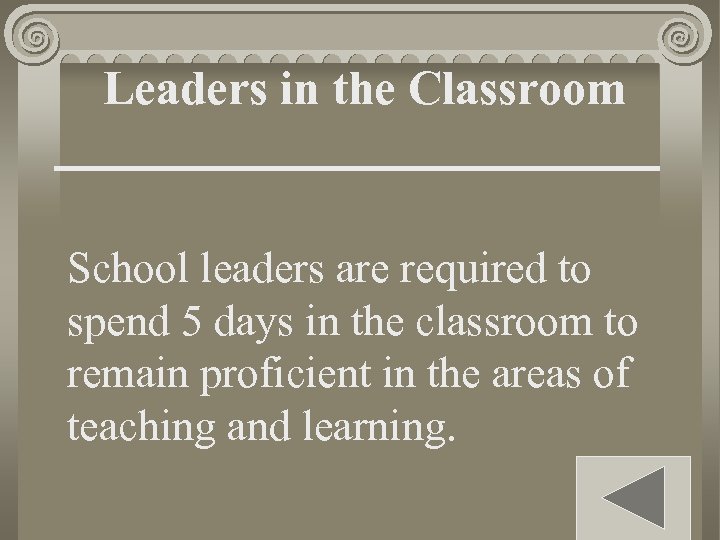 Leaders in the Classroom School leaders are required to spend 5 days in the