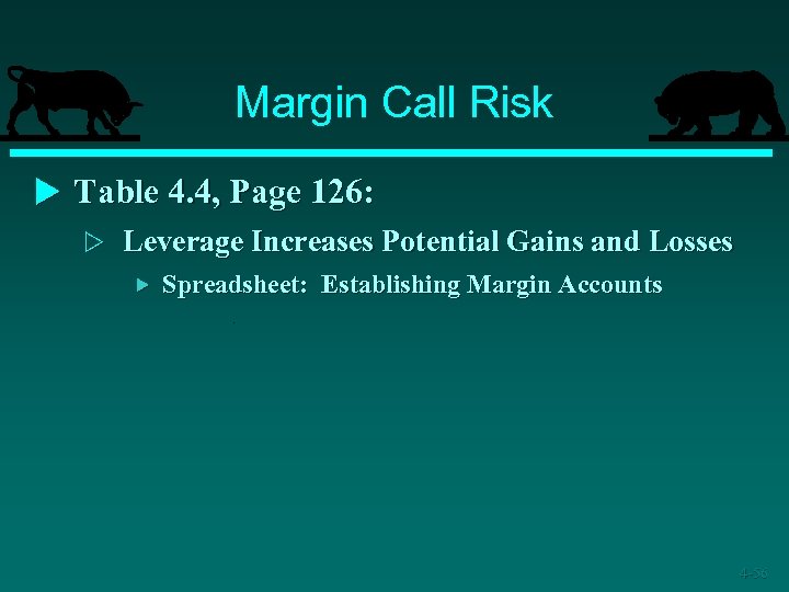 Margin Call Risk u Table 4. 4, Page 126: w Leverage Increases Potential Gains