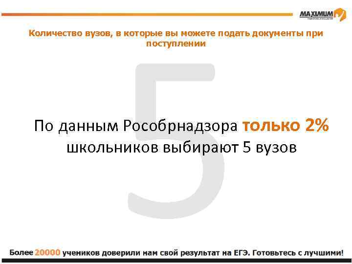 5 Количество вузов, в которые вы можете подать документы при поступлении По данным Рособрнадзора
