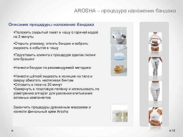 AROSHA – процедура наложения бандажа Описание процедуры наложения бандажа • Положить закрытый пакет в