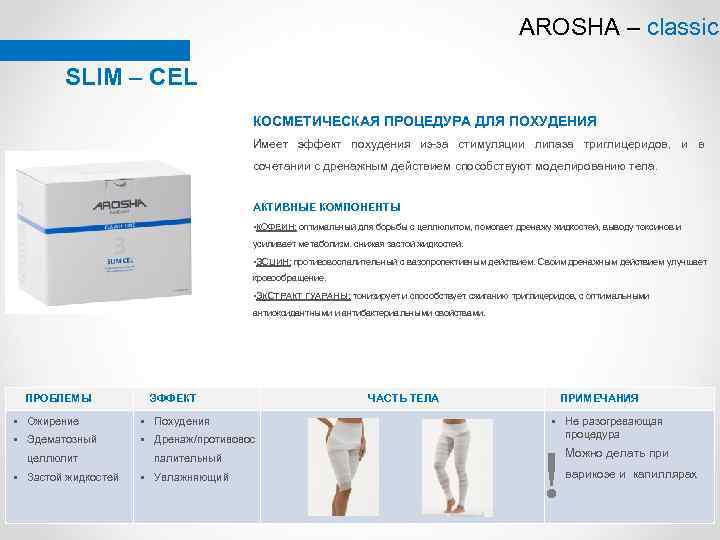 AROSHA – classic SLIM – CEL КОСМЕТИЧЕСКАЯ ПРОЦЕДУРА ДЛЯ ПОХУДЕНИЯ Имеет эффект похудения из-за