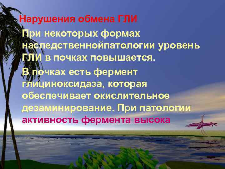 Нарушения обмена ГЛИ При некоторых формах наследственнойпатологии уровень ГЛИ в почках повышается. В почках