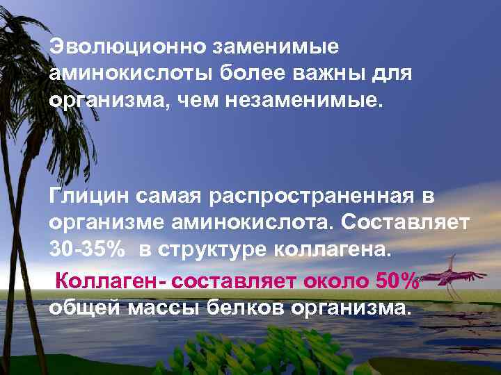 Эволюционно заменимые аминокислоты более важны для организма, чем незаменимые. Глицин самая распространенная в организме