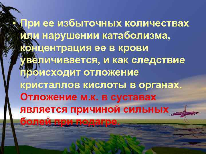  • При ее избыточных количествах или нарушении катаболизма, концентрация ее в крови увеличивается,