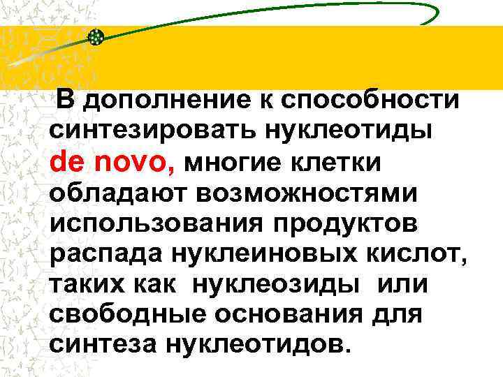 В дополнение к способности синтезировать нуклеотиды de novo, многие клетки обладают возможностями использования продуктов