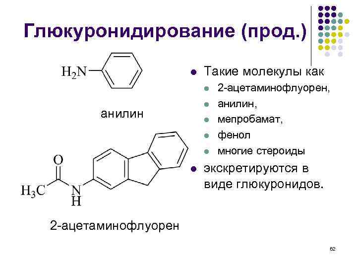 Глюкуронидирование (прод. ) l Такие молекулы как l l анилин l l 2 -ацетаминофлуорен,