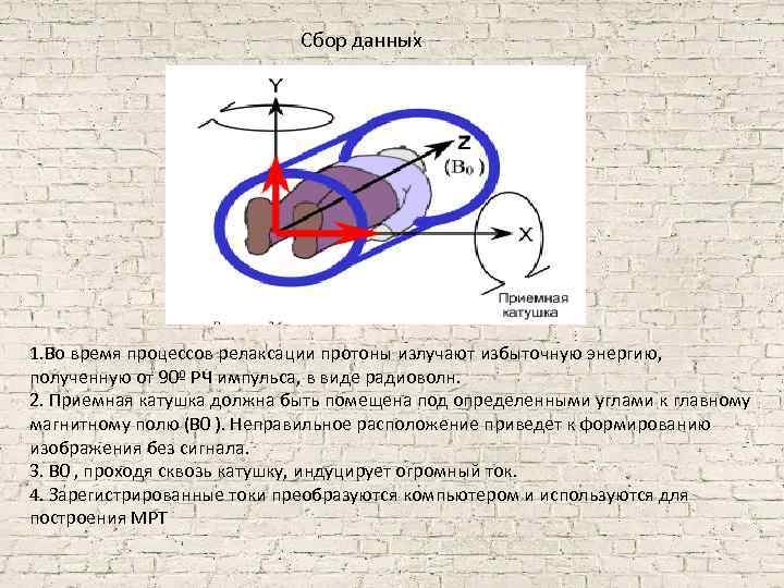 Сбор данных 1. Во время процессов релаксации протоны излучают избыточную энергию, полученную от 90º