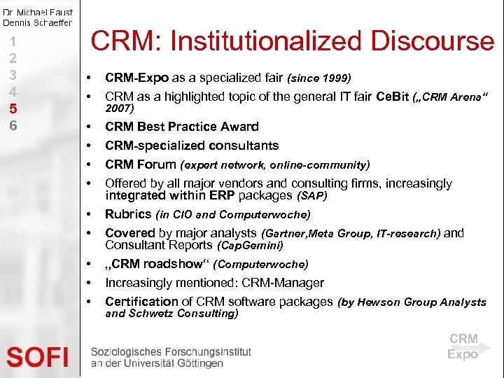 1 2 3 4 5 6 CRM: Institutionalized Discourse • • CRM-Expo as a
