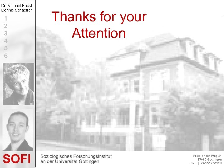 1 2 3 4 5 6 Thanks for your Attention Friedländer Weg 31 37085