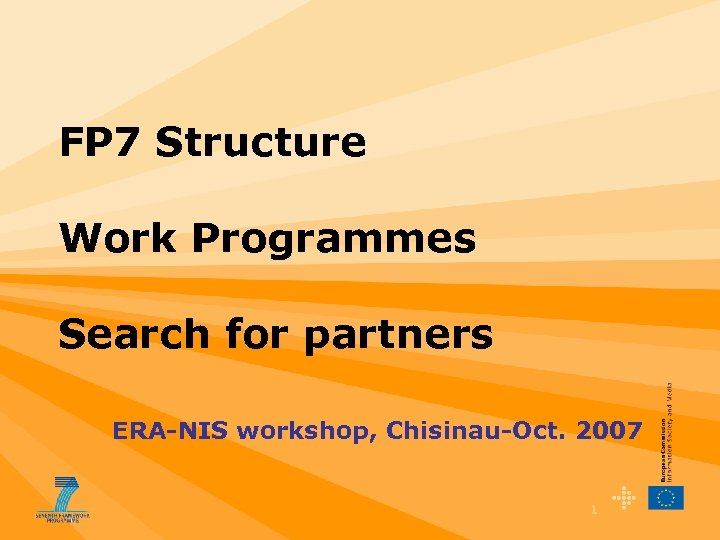 FP 7 Structure Work Programmes Search for partners ERA-NIS workshop, Chisinau-Oct. 2007 1 