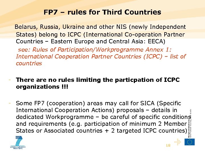 FP 7 – rules for Third Countries Belarus, Russia, Ukraine and other NIS (newly