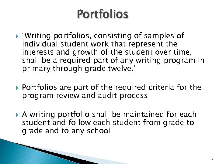 Portfolios “Writing portfolios, consisting of samples of individual student work that represent the interests