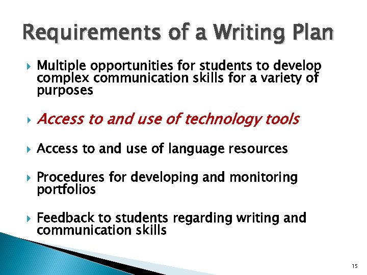 Requirements of a Writing Plan Multiple opportunities for students to develop complex communication skills