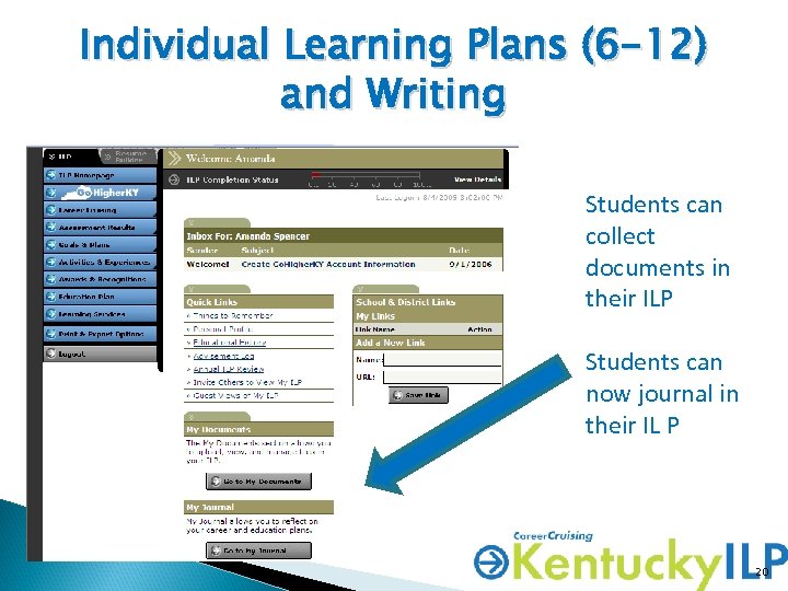 Individual Learning Plans (6 -12) and Writing Students can collect documents in their ILP