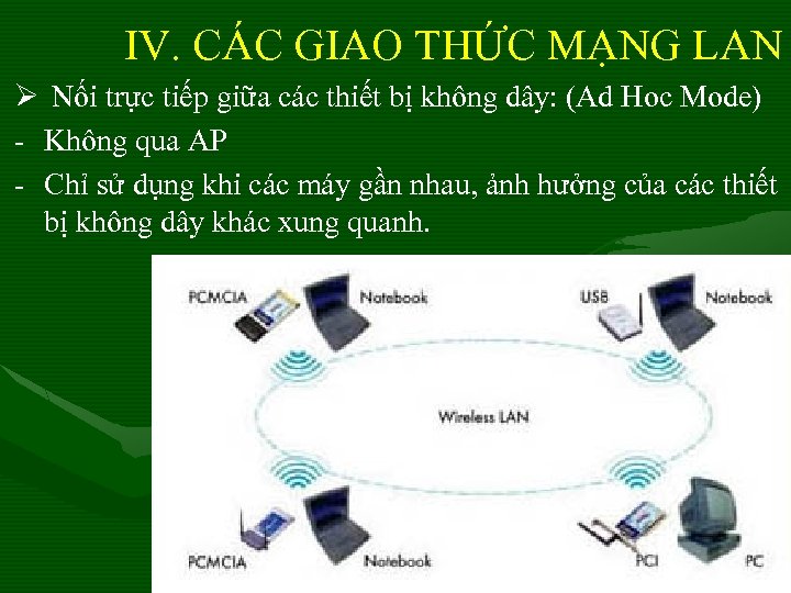 IV. CÁC GIAO THỨC MẠNG LAN Ø Nối trực tiếp giữa các thiết bị