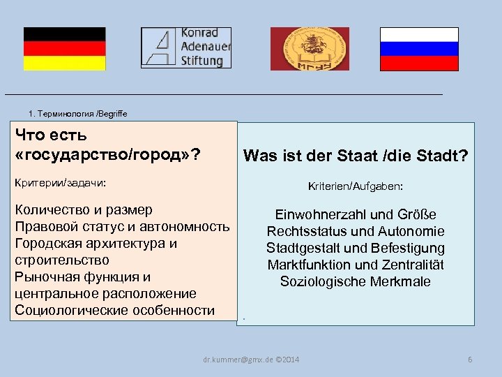 ___________________________________ 1. Терминология /Begriffe Что есть «государство/город» ? Was ist der Staat /die Stadt?