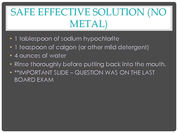 SAFE EFFECTIVE SOLUTION (NO METAL) • • • 1 tablespoon of sodium hypochlorite 1