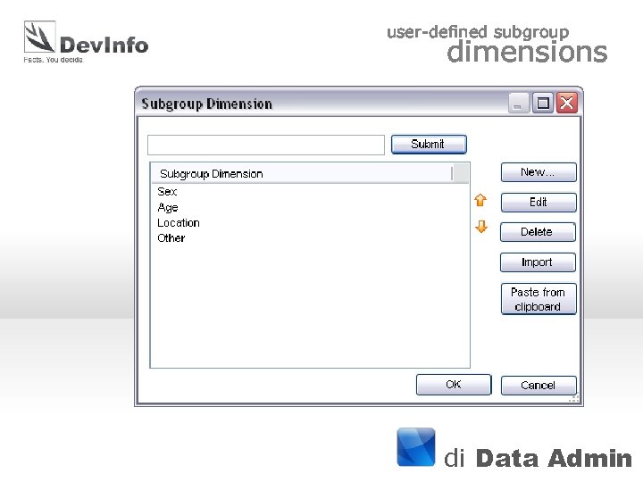 user-defined subgroup dimensions di Data Admin 