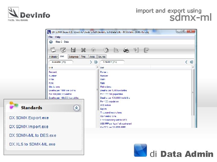 import and export using sdmx-ml di Data Admin 