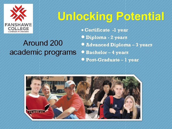Unlocking Potential · Certificate -1 year · Diploma - 2 years Around 200 ·