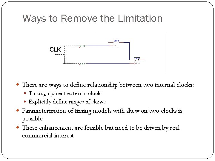Ways to Remove the Limitation CLK There are ways to define relationship between two