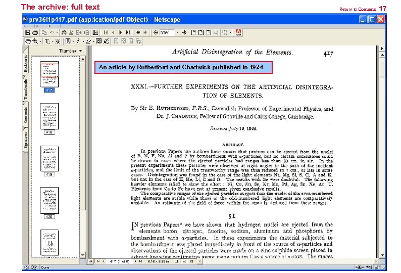 The archive: full text An article by Rutherford and Chadwick published in 1924 Return