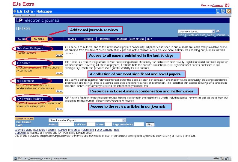 EJs Extra Return to Contents Additional journals services Access to all papers published in