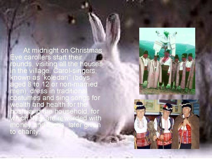 At midnight on Christmas Eve carollers start their rounds, visiting all the houses in