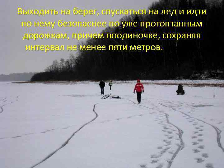 Выходить на берег, спускаться на лед и идти по нему безопаснее по уже протоптанным
