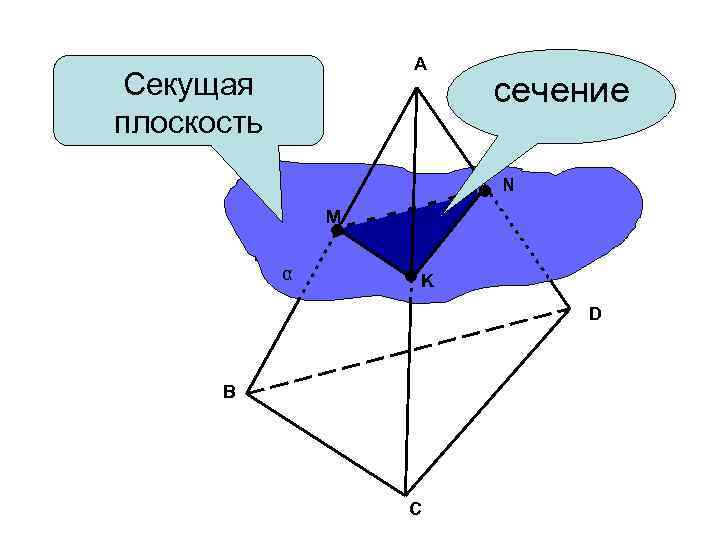 A Секущая плоскость сечение N M α K D B C 