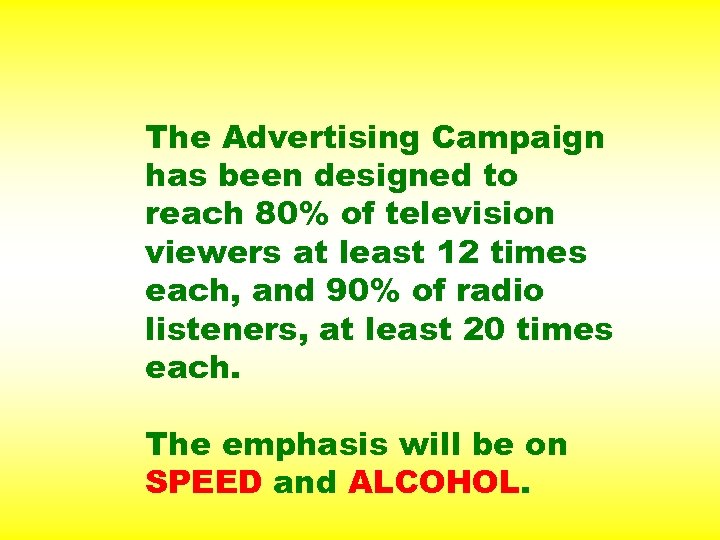 The Advertising Campaign has been designed to reach 80% of television viewers at least