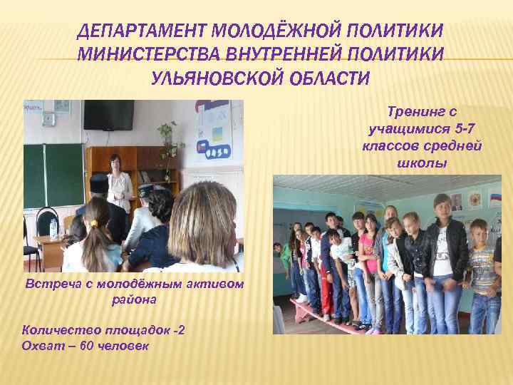 ДЕПАРТАМЕНТ МОЛОДЁЖНОЙ ПОЛИТИКИ МИНИСТЕРСТВА ВНУТРЕННЕЙ ПОЛИТИКИ УЛЬЯНОВСКОЙ ОБЛАСТИ Тренинг с учащимися 5 -7 классов