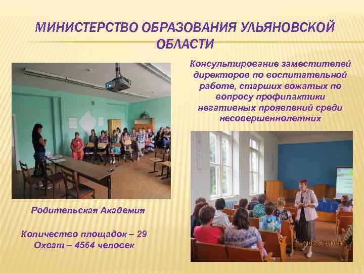 МИНИСТЕРСТВО ОБРАЗОВАНИЯ УЛЬЯНОВСКОЙ ОБЛАСТИ Консультирование заместителей директоров по воспитательной работе, старших вожатых по вопросу