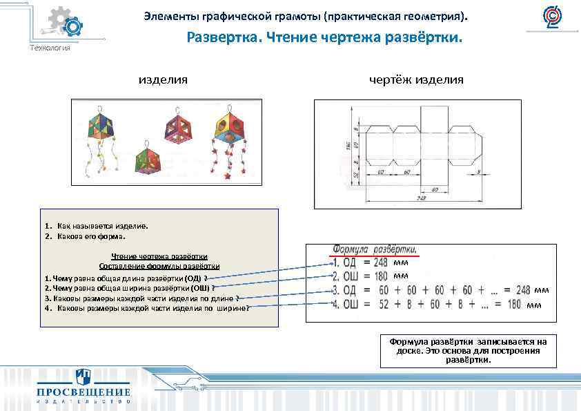 Элементы графической грамоты. Порядок чтения чертежа развёртки. Что такое развёртка в технологии. Развёртка для урока технологии 3 класс.