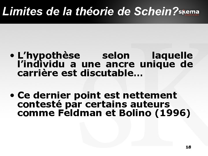 Limites de la théorie de Schein? • L’hypothèse selon laquelle l’individu a une ancre