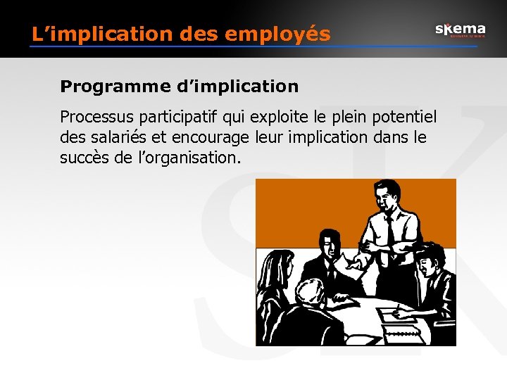L’implication des employés Programme d’implication Processus participatif qui exploite le plein potentiel des salariés
