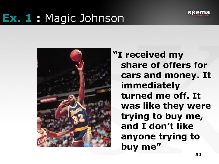 Ex. 1 : Magic Johnson “I received my share of offers for cars and