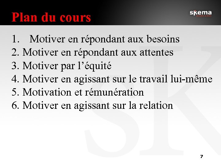 Plan du cours 1. Motiver en répondant aux besoins 2. Motiver en répondant aux