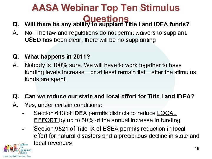 AASA Webinar Top Ten Stimulus Questions I and IDEA funds? Will there be any