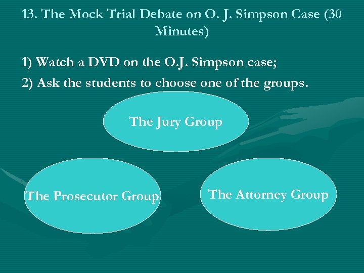 13. The Mock Trial Debate on O. J. Simpson Case (30 Minutes) 1) Watch