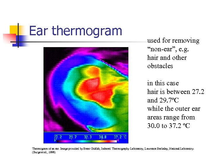 Ear thermogram used for removing “non-ear”, e. g. hair and other obstacles in this