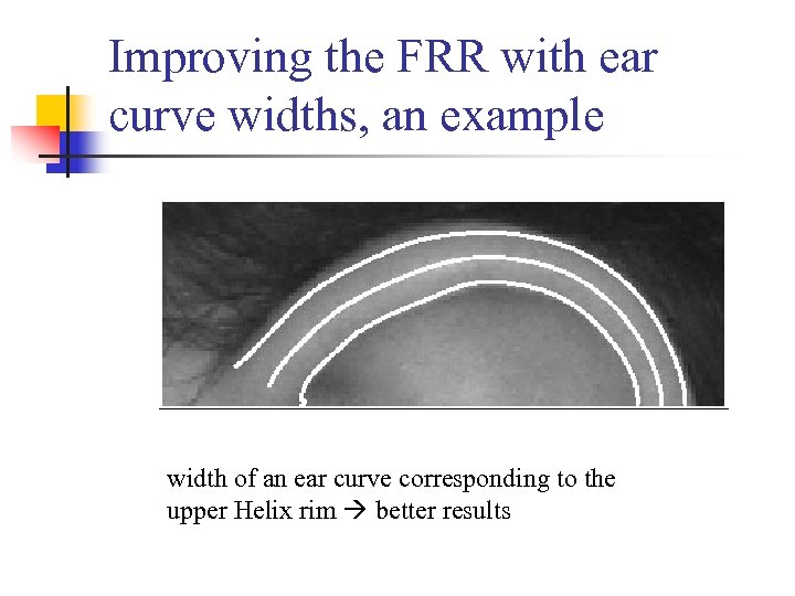 Improving the FRR with ear curve widths, an example width of an ear curve