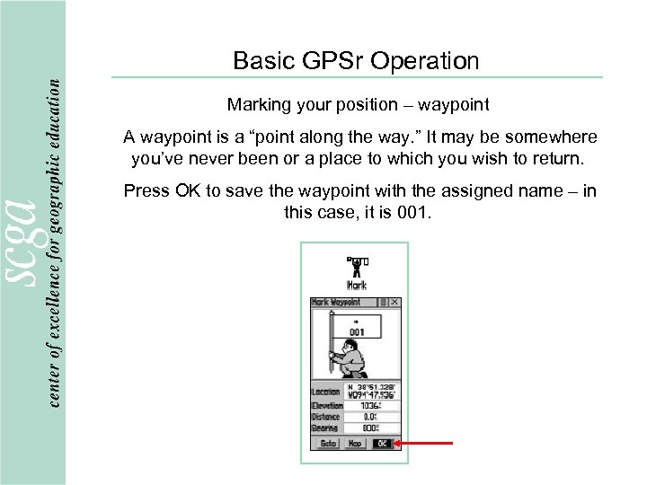 Basic GPSr Operation Marking your position – waypoint A waypoint is a “point along