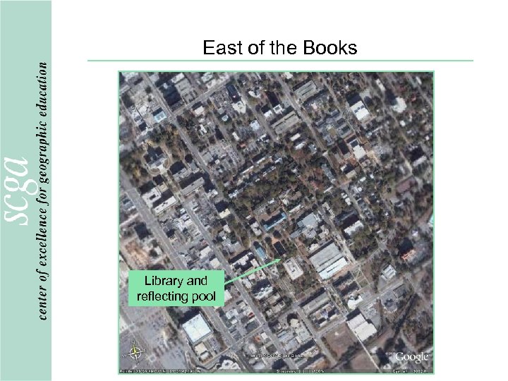 East of the Books Library and reflecting pool 