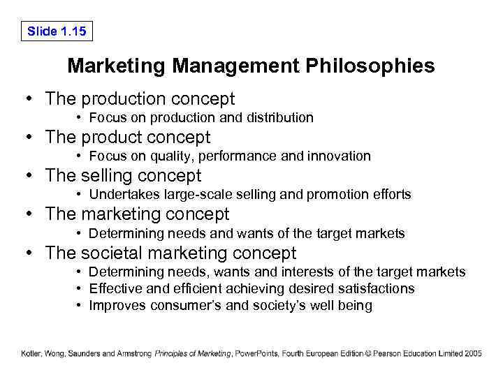 Slide 1. 15 Marketing Management Philosophies • The production concept • Focus on production