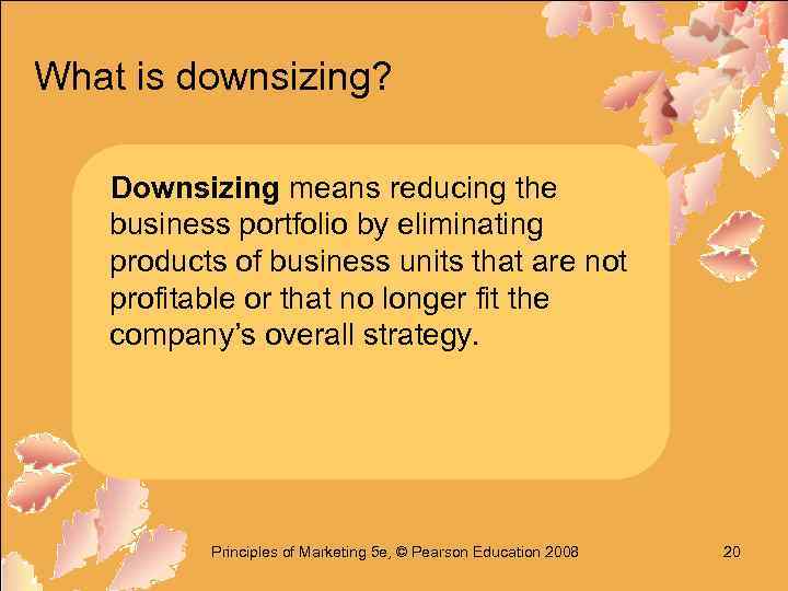 What is downsizing? Downsizing means reducing the business portfolio by eliminating products of business